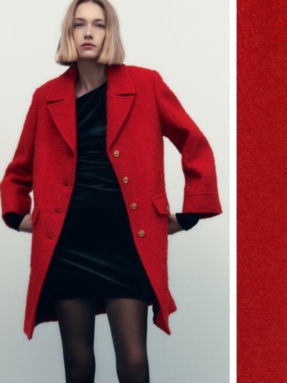 Zara Soft Red Spring Boucle Pea Coat Gold Buttons Bloggers NWT Relaxed M Mango